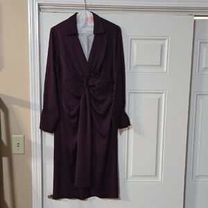 DKNY Deep Purple Dress With Ruched Front Detail. Size 6
